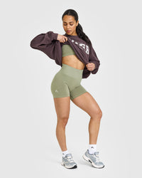 Effortless Seamless Shorts with White Logo | Deep Sage Green