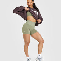 Effortless Seamless Shorts with White Logo | Deep Sage Green