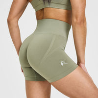 Effortless Seamless Shorts with White Logo | Deep Sage Green
