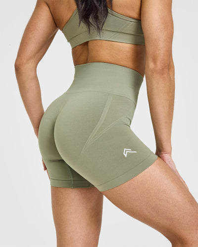 Effortless Seamless Shorts with White Logo | Deep Sage Green