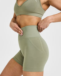 Effortless Seamless Shorts with White Logo | Deep Sage Green