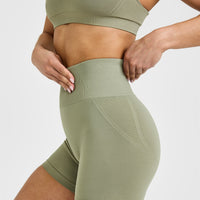 Effortless Seamless Shorts with White Logo | Deep Sage Green