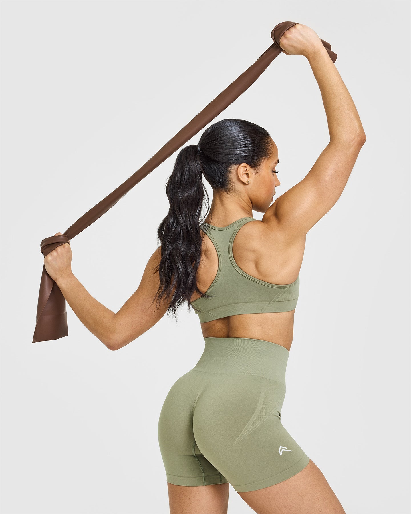 Effortless Seamless Shorts with White Logo | Deep Sage Green