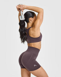 Effortless Seamless Shorts with White Logo | Umber Brown