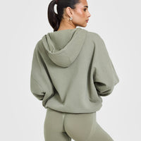 Mid Weight Zip Through Hoodie | Soft Sage Green