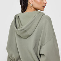 Mid Weight Zip Through Hoodie | Soft Sage Green