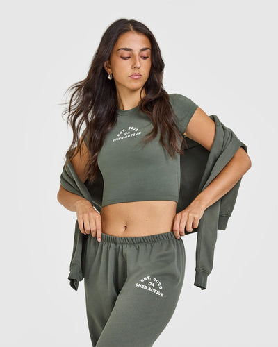 Lightweight Joggers With Graphic | Dark Khaki