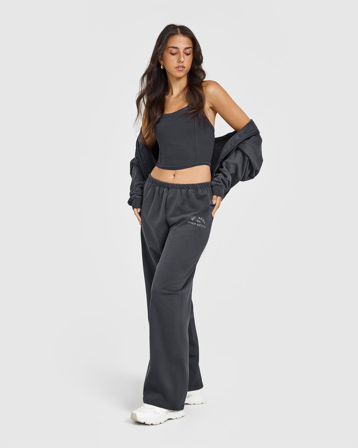 Lightweight Straight Leg Joggers with Graphic | Coal