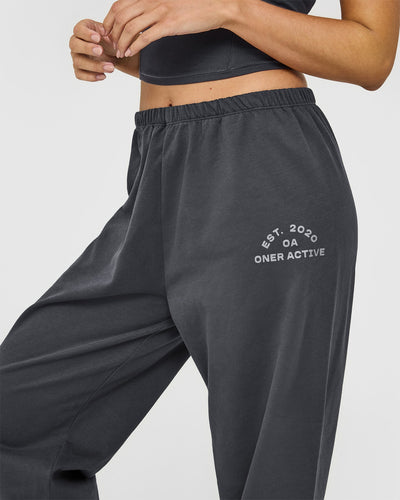 Lightweight Straight Leg Joggers with Graphic | Coal