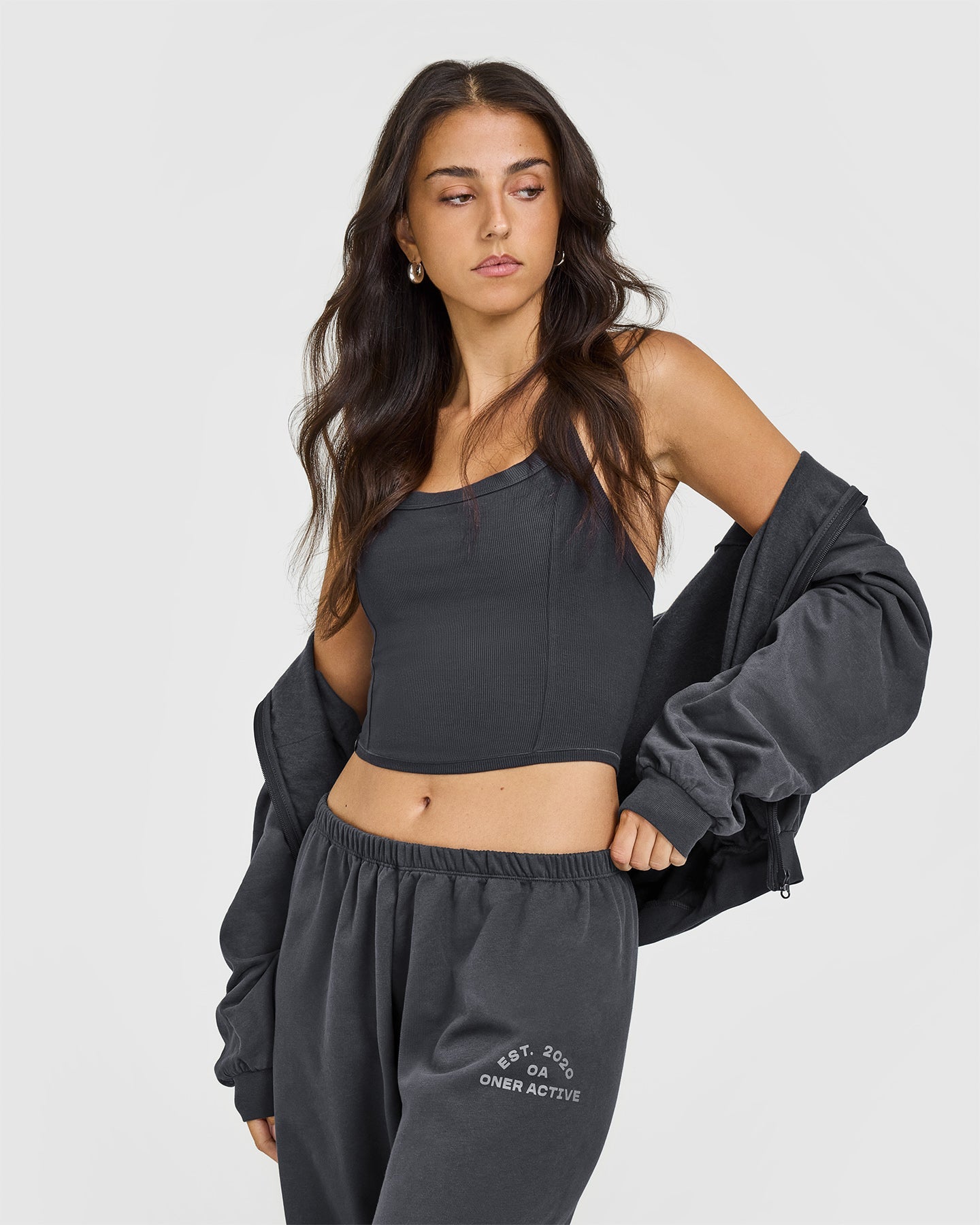 Lightweight Straight Leg Joggers with Graphic | Coal