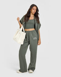 Lightweight Straight Leg Joggers with Graphic | Dark Khaki