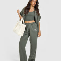 Lightweight Straight Leg Joggers with Graphic | Dark Khaki