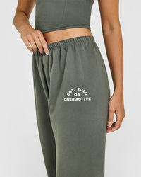 Lightweight Straight Leg Joggers with Graphic | Dark Khaki