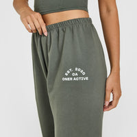 Lightweight Straight Leg Joggers with Graphic | Dark Khaki