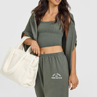 Lightweight Straight Leg Joggers with Graphic | Dark Khaki