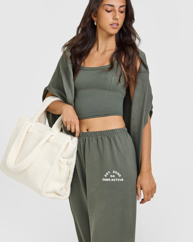Lightweight Straight Leg Joggers with Graphic | Dark Khaki