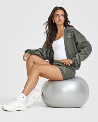 Lightweight Zip Through Hoodie with Graphic | Dark Khaki