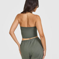 Mellow™ Rib Halter Neck Mid Vest with Built in Bra Shelf | Dark Khaki