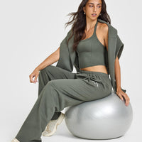 Mellow™ Rib Halter Neck Mid Vest with Built in Bra Shelf | Dark Khaki