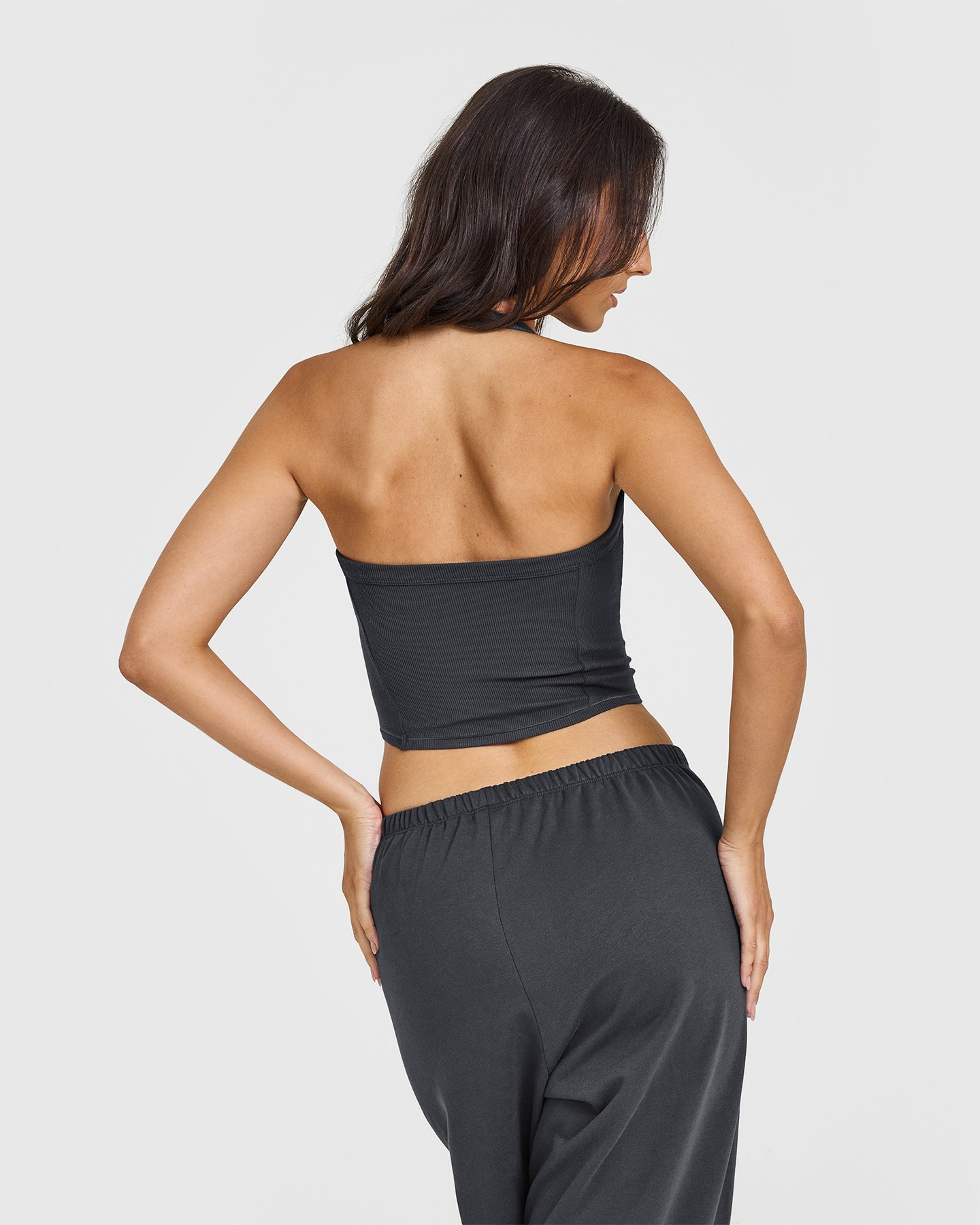 Mellow™ Rib Halter Neck Mid Vest with Built in Bra Shelf | Coal