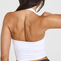 Mellowâ„¢ Rib Halter Neck Mid Vest with Built in Bra Shelf | White
