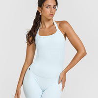 Mellow™ Rib Halter Neck Vest with Built in Bra Shelf | Cloud Blue