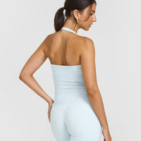Mellow™ Rib Halter Neck Vest with Built in Bra Shelf | Cloud Blue
