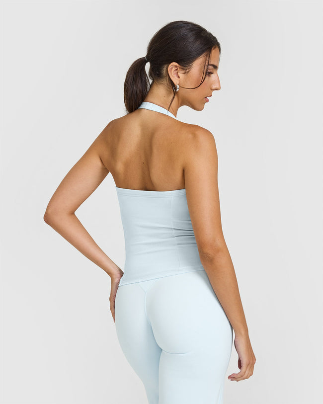 Mellow™ Rib Halter Neck Vest with Built in Bra Shelf | Cloud Blue