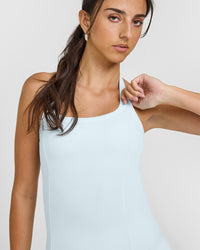 Mellow™ Rib Halter Neck Vest with Built in Bra Shelf | Cloud Blue