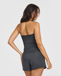 Mellowâ„¢ Rib Halter Neck Vest with Built in Bra Shelf | Coal