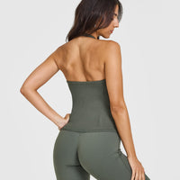 Mellow™ Rib Halter Neck Vest with Built in Bra Shelf | Dark Khaki