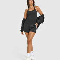 Mellow™ Rib Halter Neck Vest with Built in Bra Shelf | Soft Black