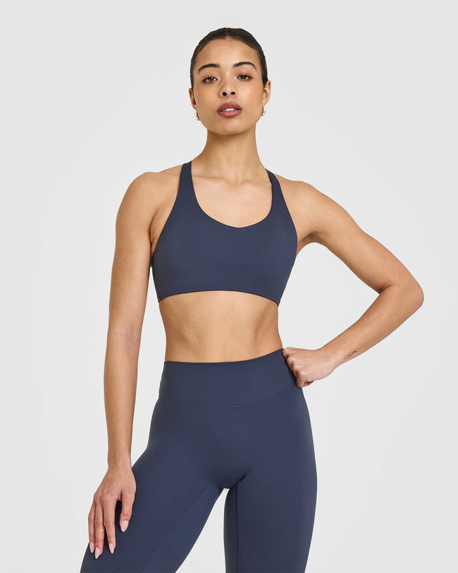 SoftMotion™ Sports Bra with White Logo | True Blue