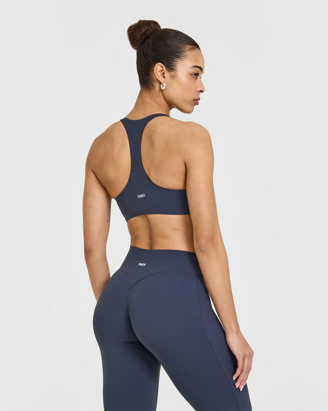 SoftMotion™ Sports Bra with White Logo | True Blue