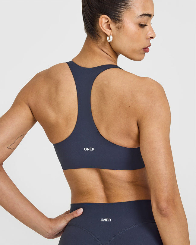 SoftMotion™ Sports Bra with White Logo | True Blue