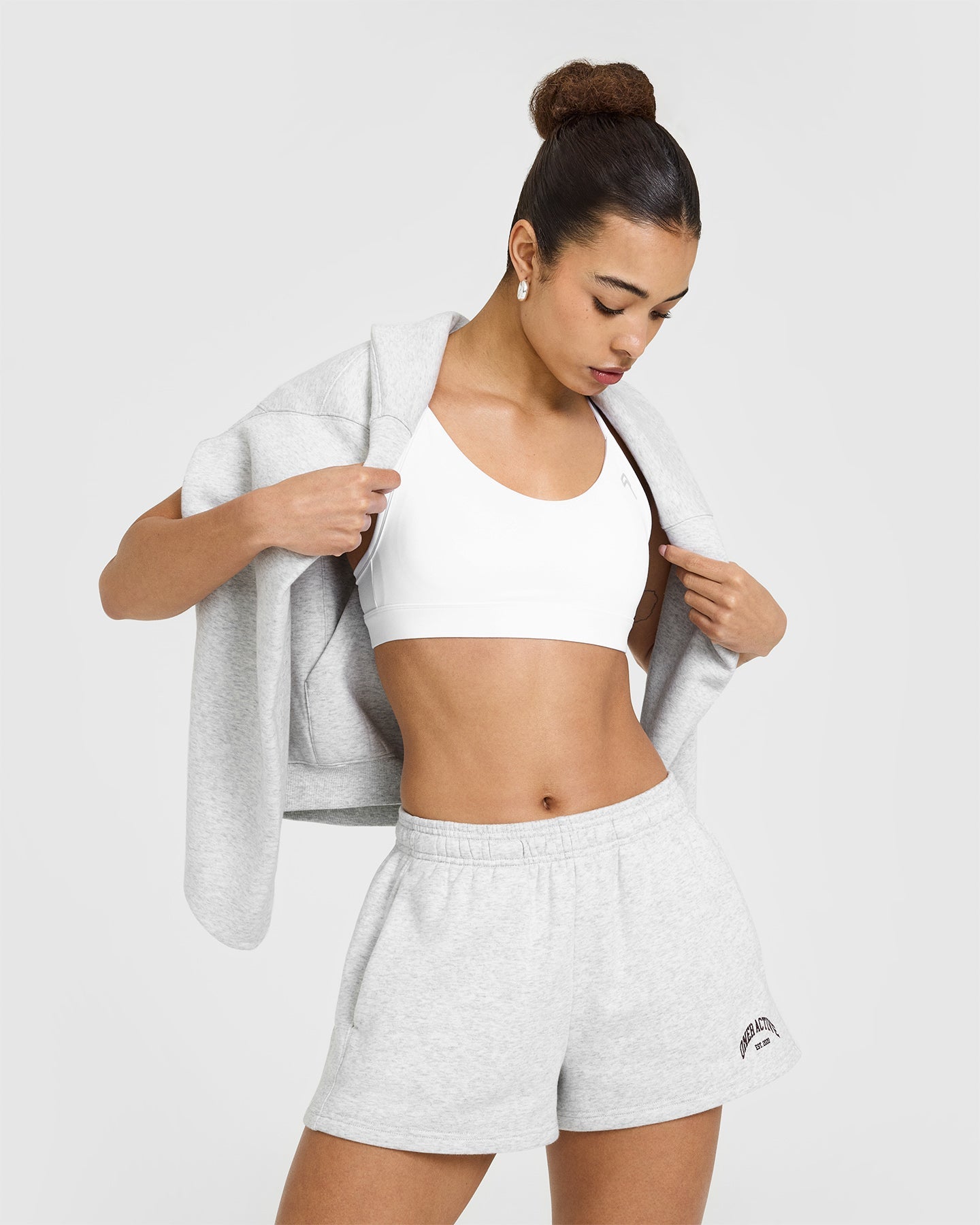 Foundations Oversized Shorts With Printed Graphic | Light Grey Marl