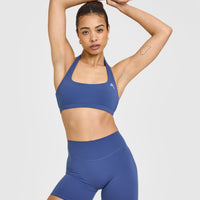 EasyLift™ Halter Bralette with White Logo | Shadow Blue