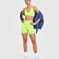 Effortless Seamless Shorts with White Logo | Citrus Green