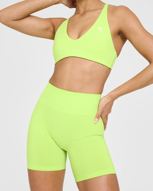 Effortless Seamless Shorts with White Logo | Citrus Green