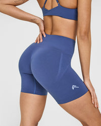 Effortless Seamless Shorts with White Logo | Shadow Blue