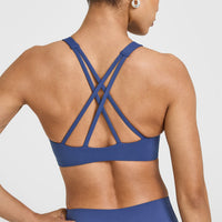 EasyLift™ High Neck Sports Bra with White Logo | Shadow Blue