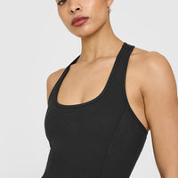 Mellowâ„¢ Rib Square Neck Mid Vest with Built in Bra Shelf | Soft Black