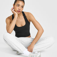 Mellowâ„¢ Rib Square Neck Mid Vest with Built in Bra Shelf | Soft Black