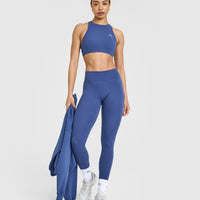 SoftMotion™ Leggings with White Logo | Shadow Blue