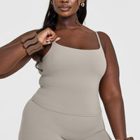 SoftMotion™ Strappy Mid Vest with Built in Bra Shelf with White Logo | Warm Sand