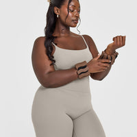 SoftMotion™ Strappy Mid Vest with Built in Bra Shelf with White Logo | Warm Sand
