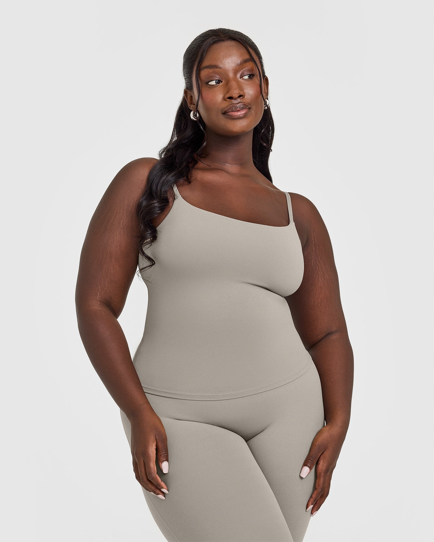 SoftMotion™ Strappy Vest with Built in Bra Shelf with White Logo | Warm Sand