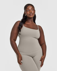 SoftMotion™ Strappy Vest with Built in Bra Shelf with White Logo | Warm Sand