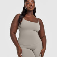 SoftMotion™ Strappy Vest with Built in Bra Shelf with White Logo | Warm Sand