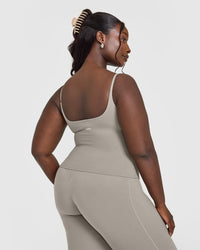 SoftMotion™ Strappy Vest with Built in Bra Shelf with White Logo | Warm Sand